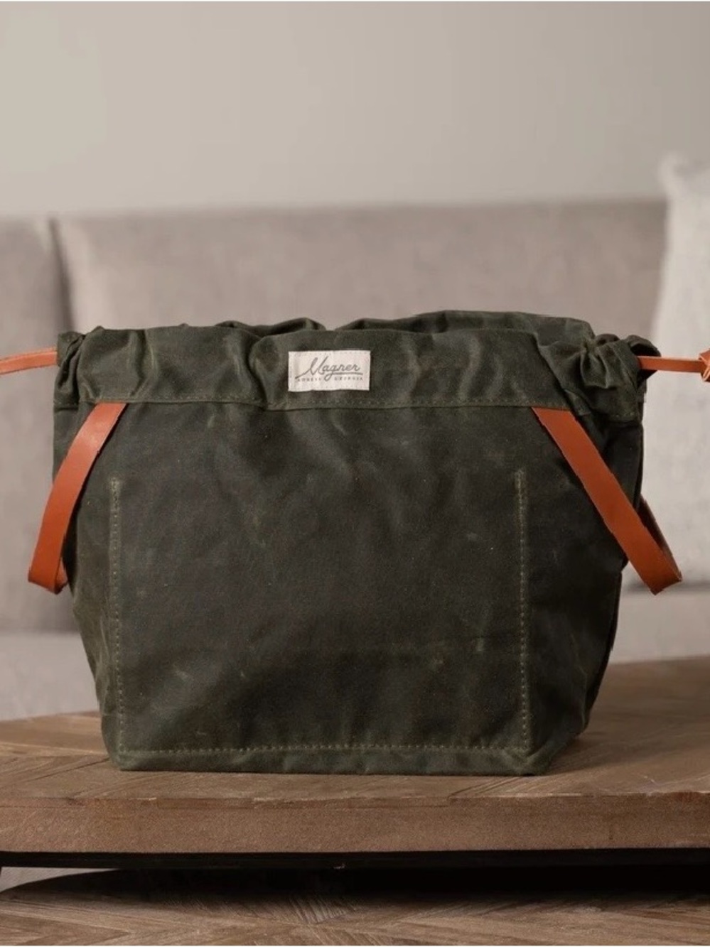 Magner Knitty Gritty Original Knitting Project Bag Olive Green with Leather